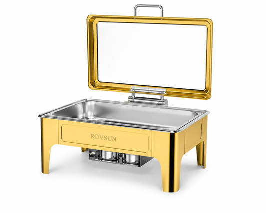 Gold Rectangular Chafing Dish w/ Hydraulic Lid (9 Qt.)
