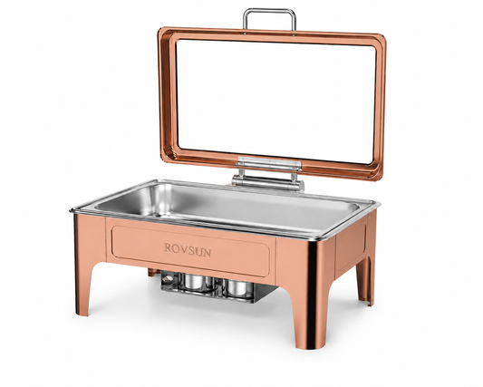 Copper Rectangular Chafing Dish w/ Hydraulic Lid (9 Qt.)