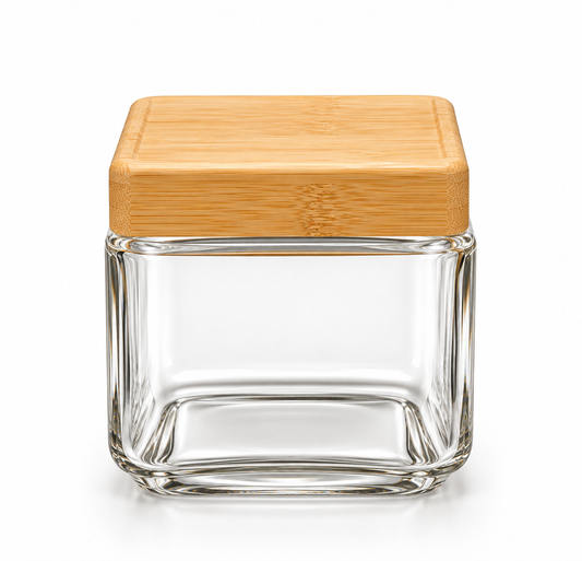 Square Wood Lid Glass Jar