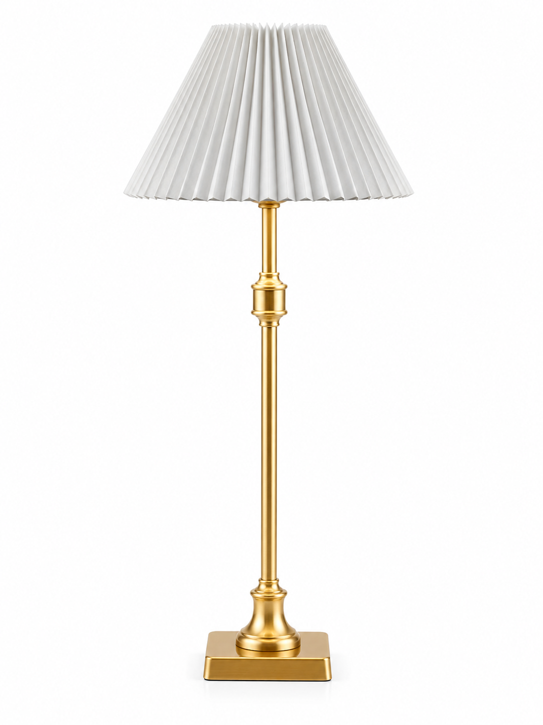 White Pleated Table Lampshade - Gold Stand