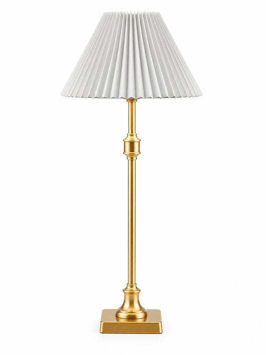 White Pleated Table Lamp Shade in Gold Stand