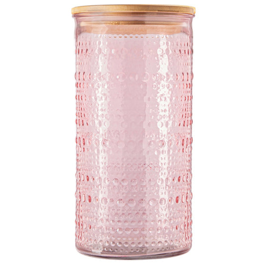Blush Beaded Canister With Wood Cover