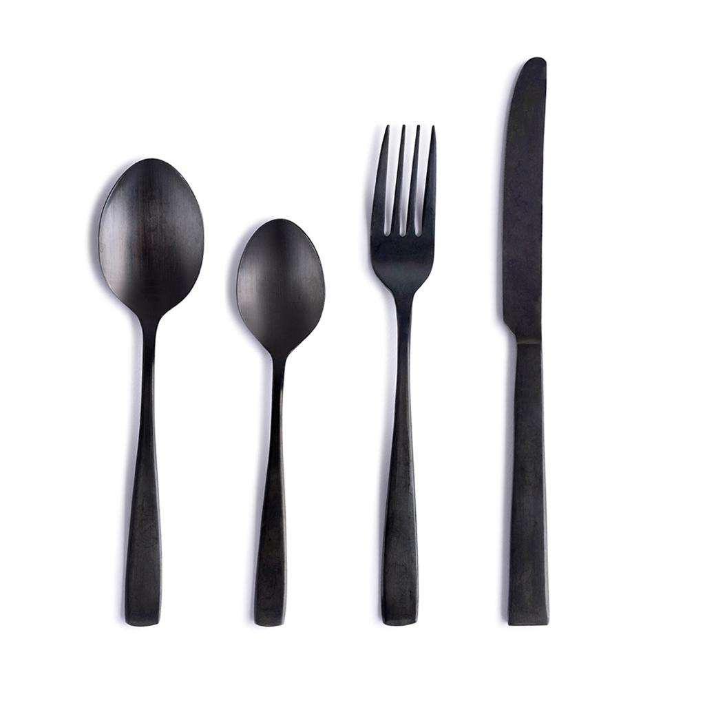 modern black flatware Silver Spoon Party Rental