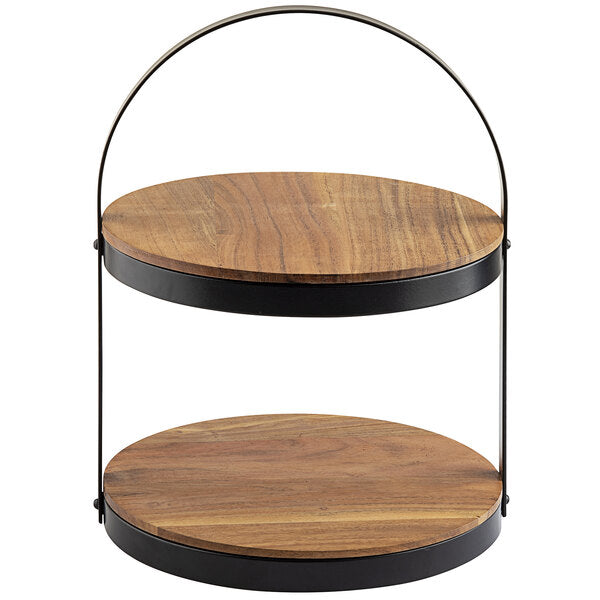 Two Tier Round Wood Acacia Display Stand