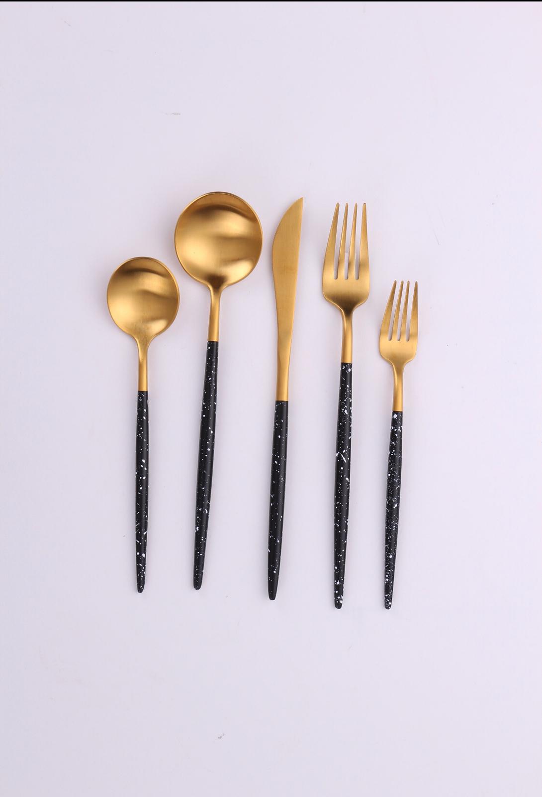 Black And Gold Brush Flatware