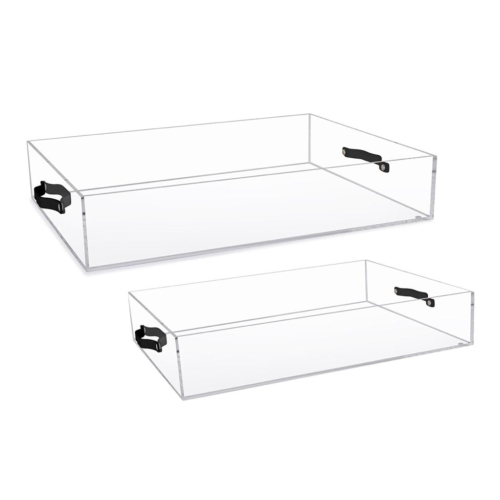 Acrylic tray with black leather handles