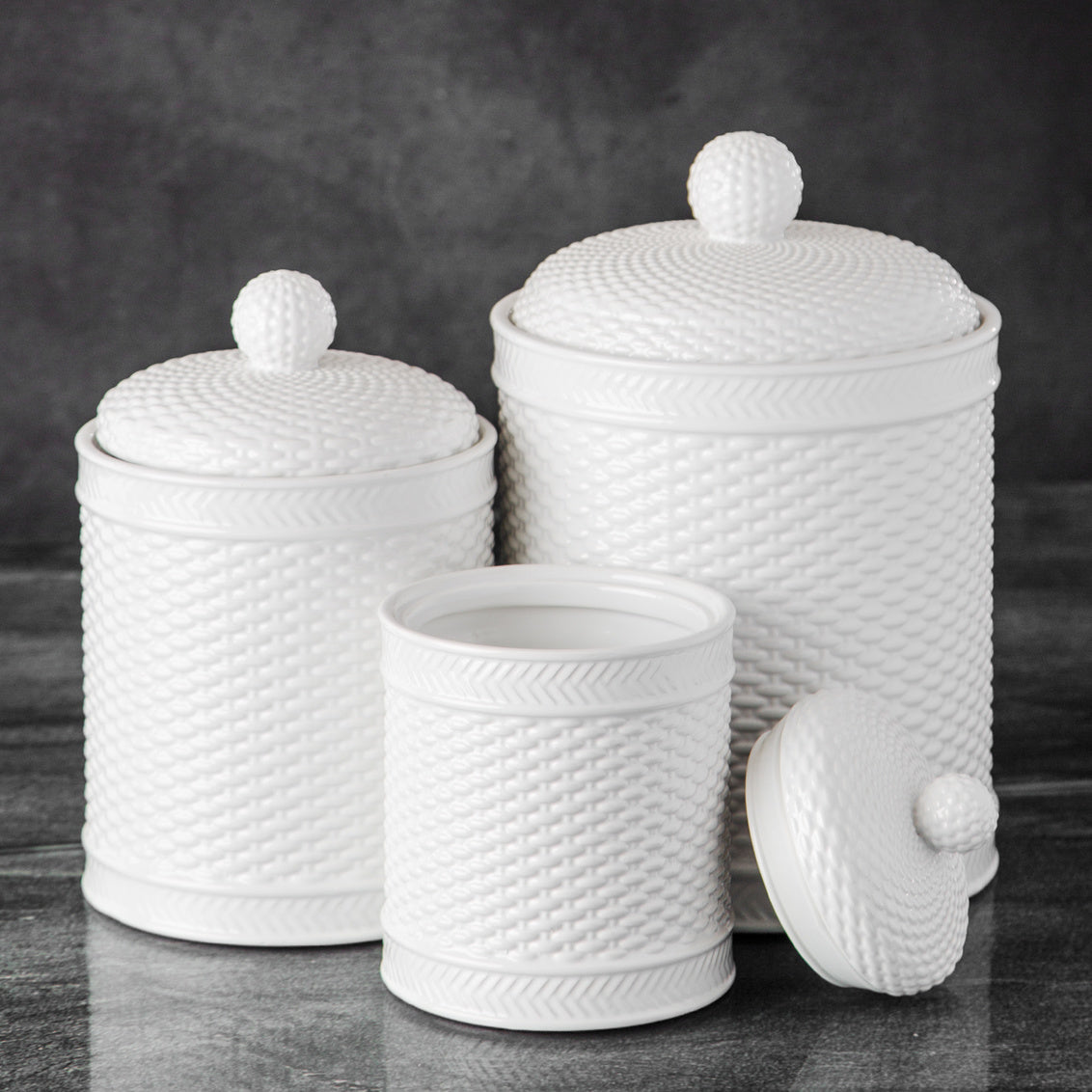 White Basket canister jars