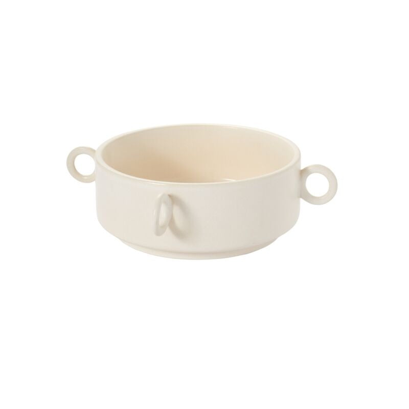 White Ceramic Ring Handle Bowl