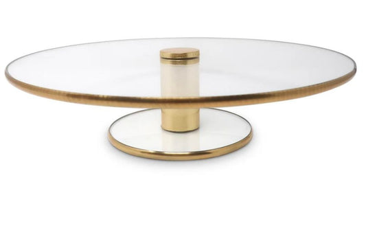 Glass Cake Plate with Gold Trim 13"