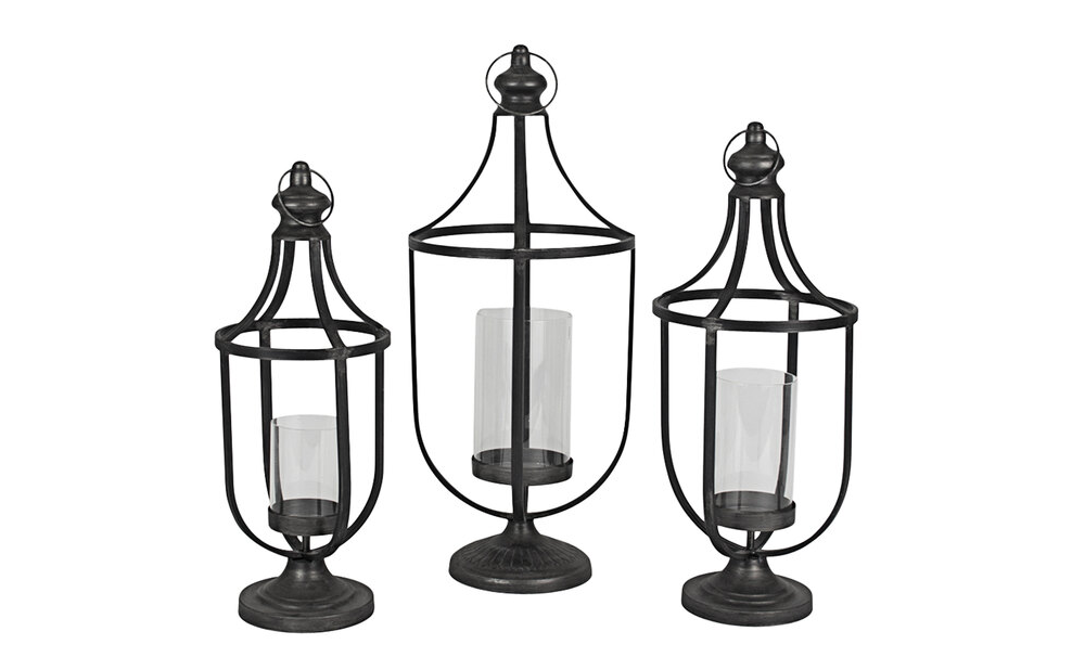 Black Metal Pillar Lantern Set (Candle Holder)
