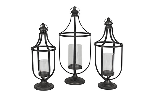 Black Metal Pillar Lantern Set (Candle Holder)