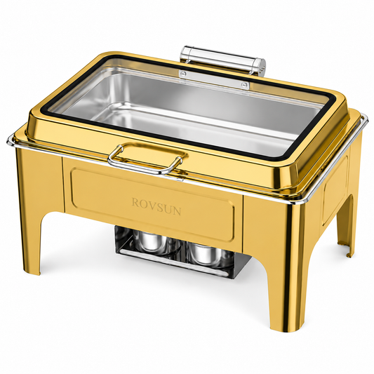 Gold Rectangular Chafing Dish w/ Hydraulic Lid (9 Qt.)