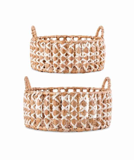 Water Hyacinth Baskets with White Trim
