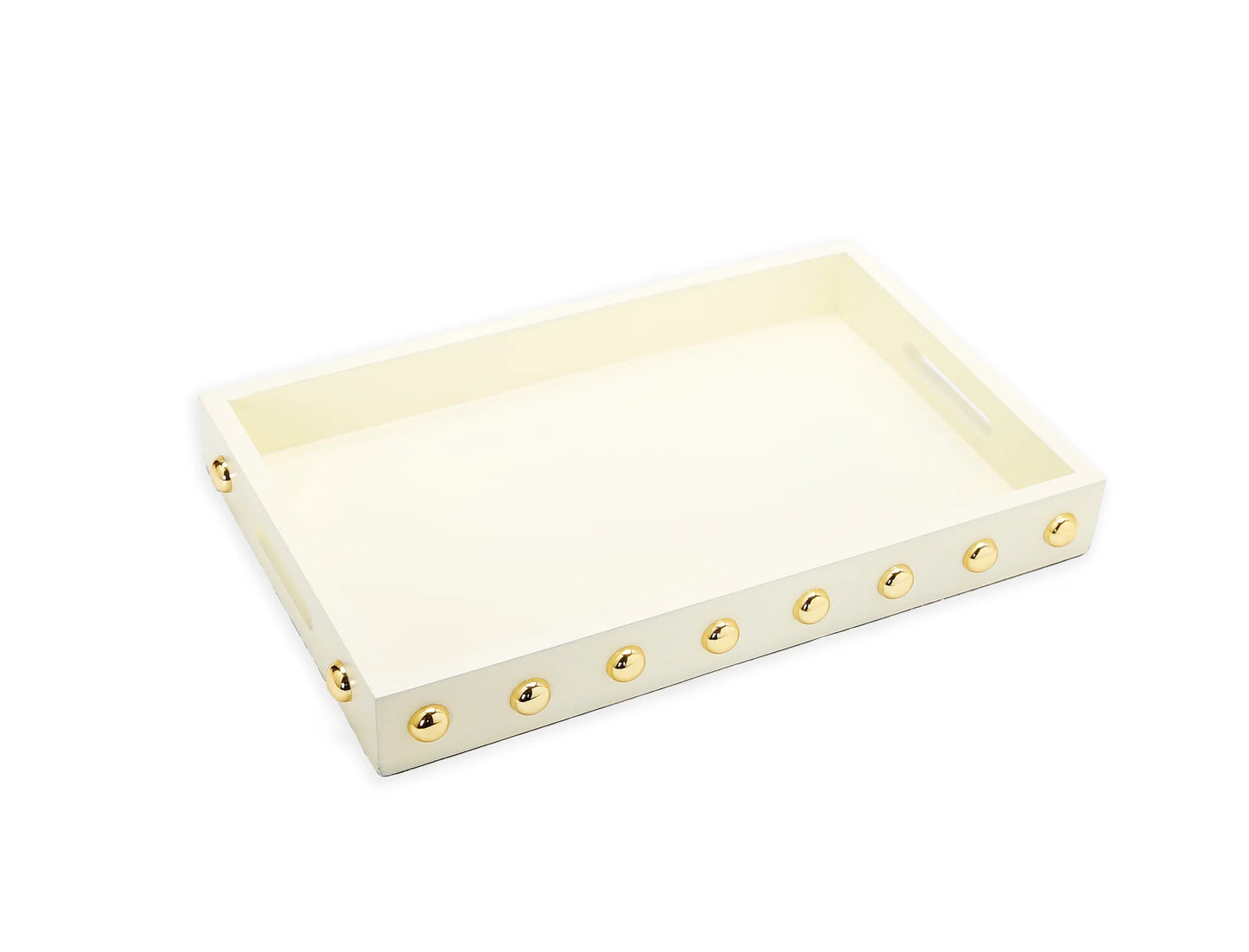 Cream Square Serving Tray with Gold Balls