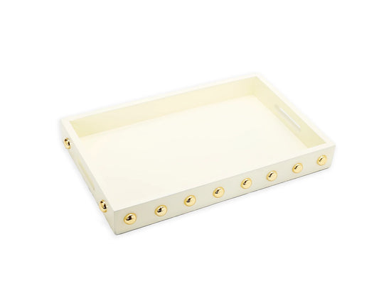 Cream Square Serving Tray with Gold Balls