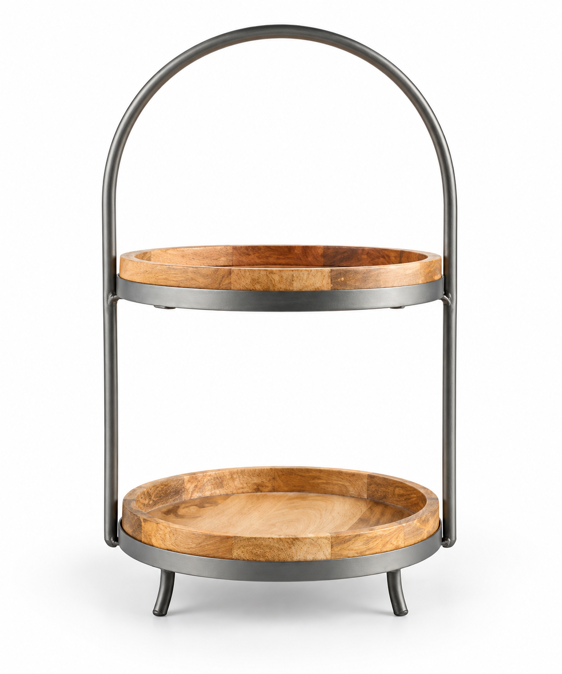 (Dairy) 2-Tier Wood & Metal Serving Stand