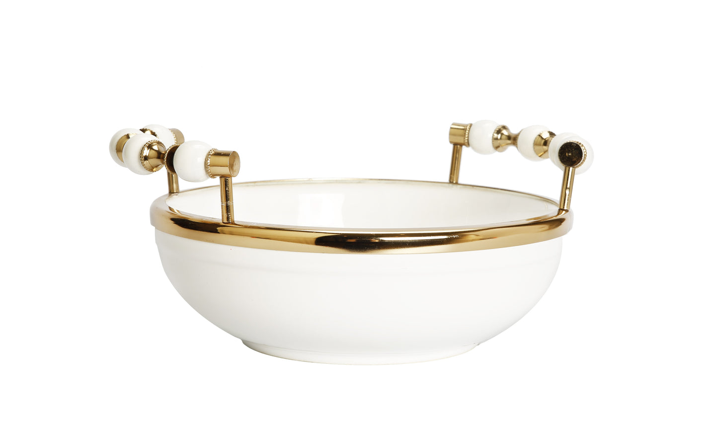 (Dairy) White Beaded Bowl with Gold Handles 10"