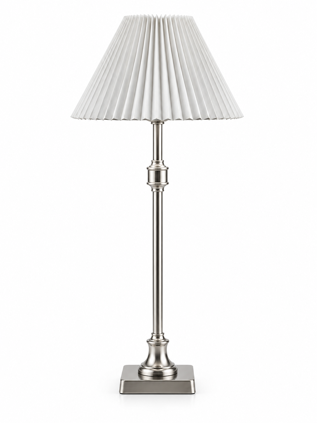 White Pleated Table Lampshade - Silver Stand