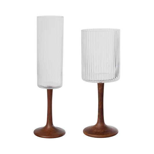 Crinkled Clear With Wood Stem Glassware
