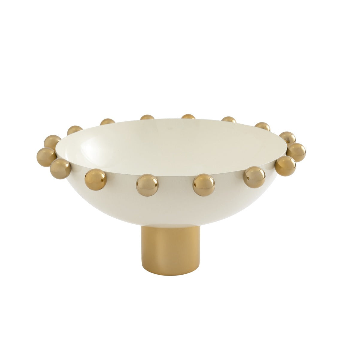 Cream 12" Footed Salad Bowl With Gold Balls