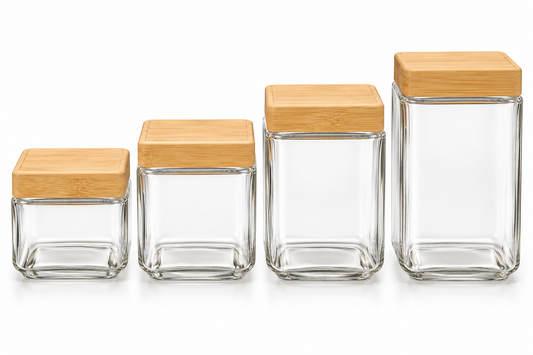 Square Wood Lid Glass Jar