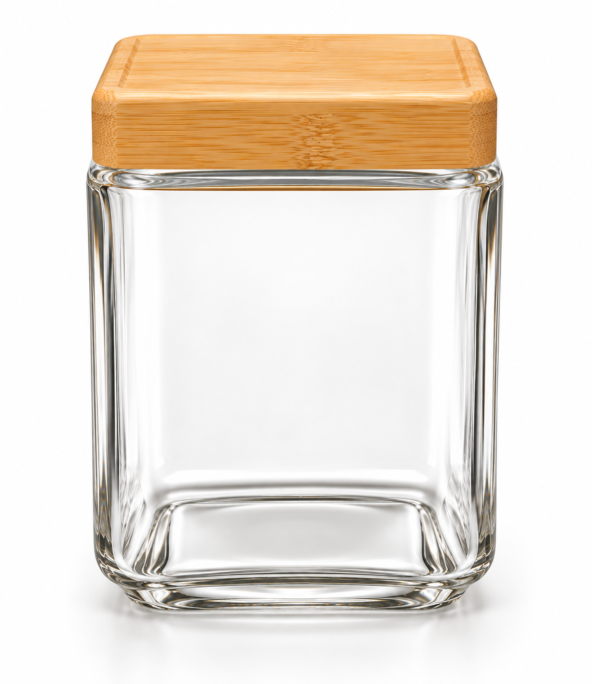 Square Wood Lid Glass Jar