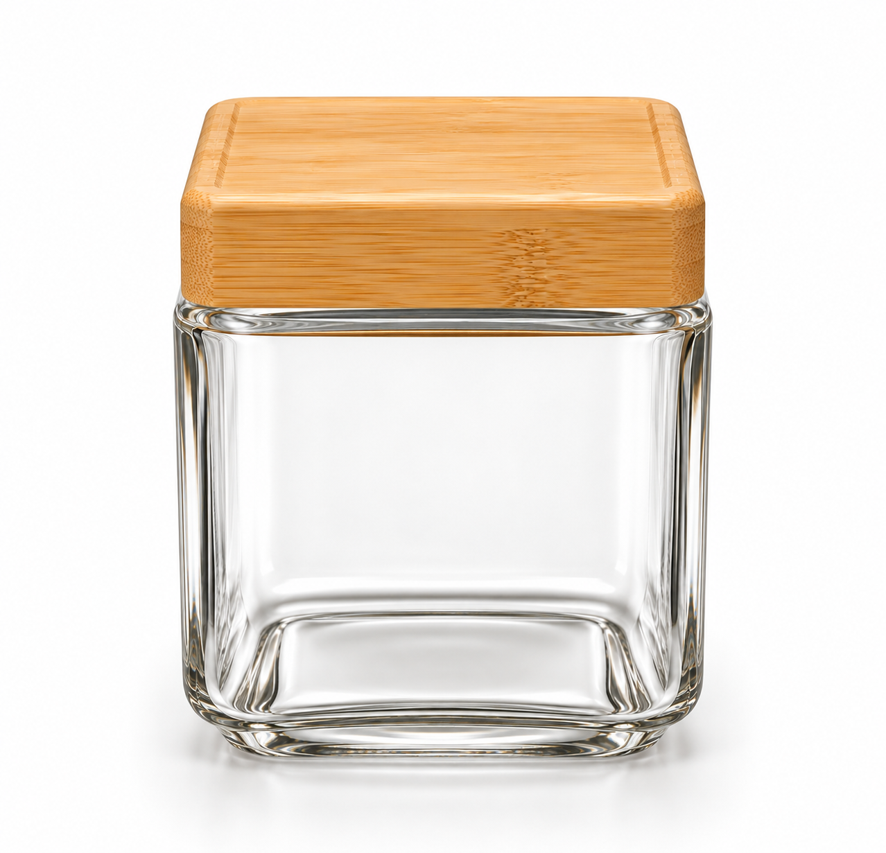 Square Wood Lid Glass Jar