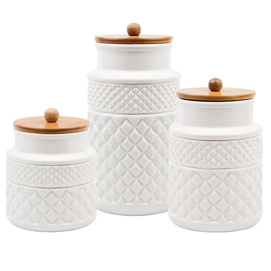 White Diamond Canister With Wood Cover