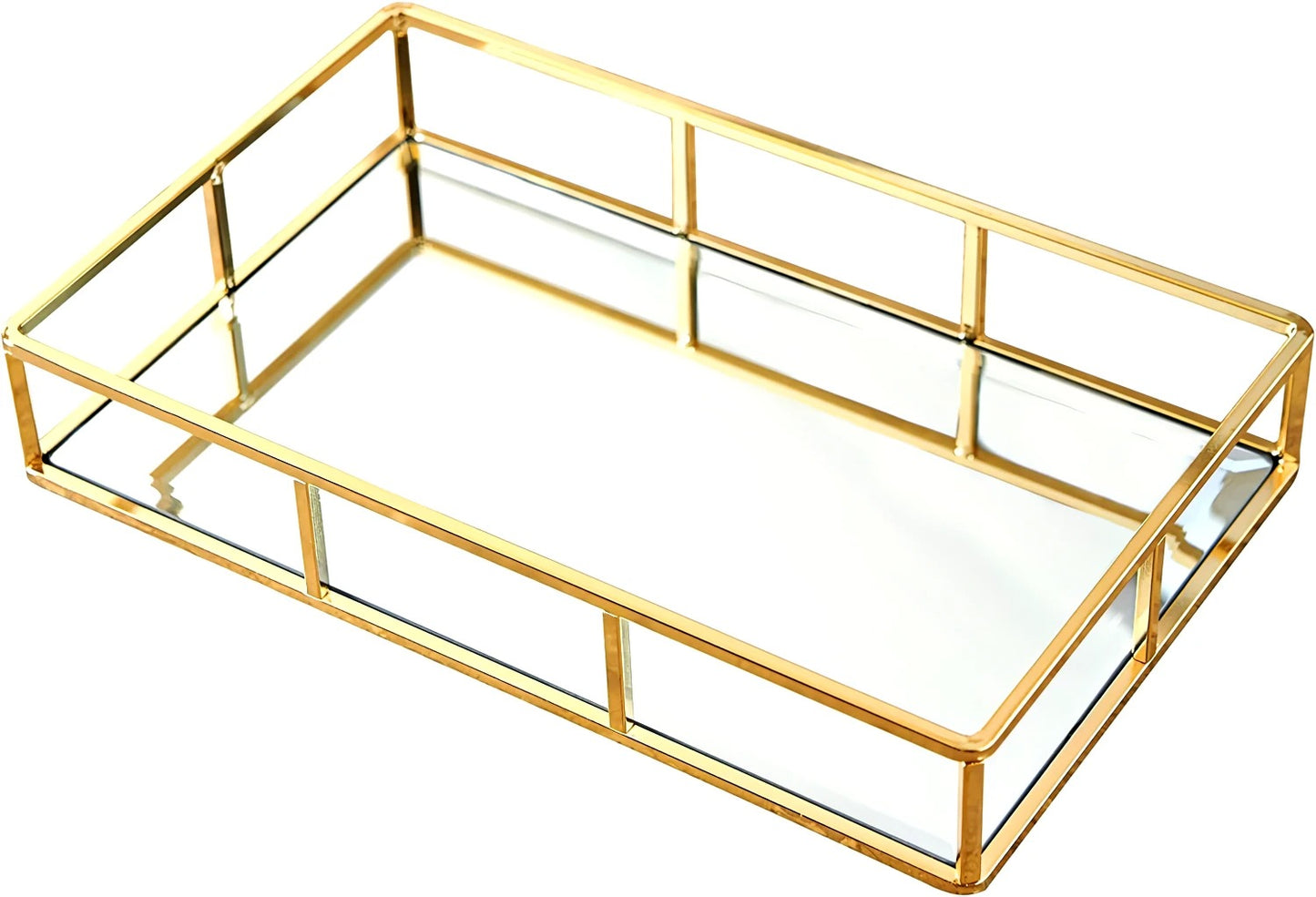 Rect Mirror Tray With Gold Handles