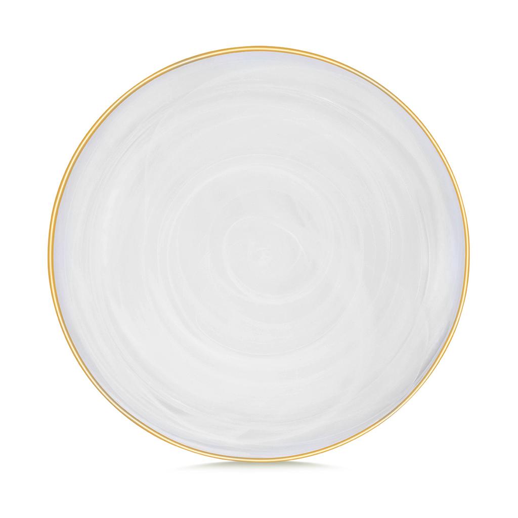 White Scribble Charger With Gold Rim