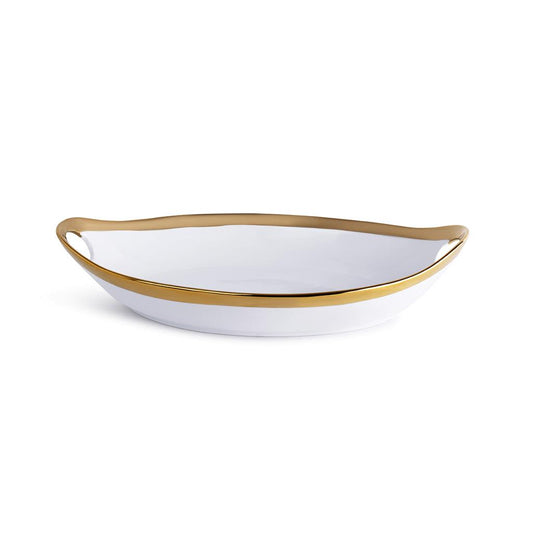 Exquisite white and gold oval bowl