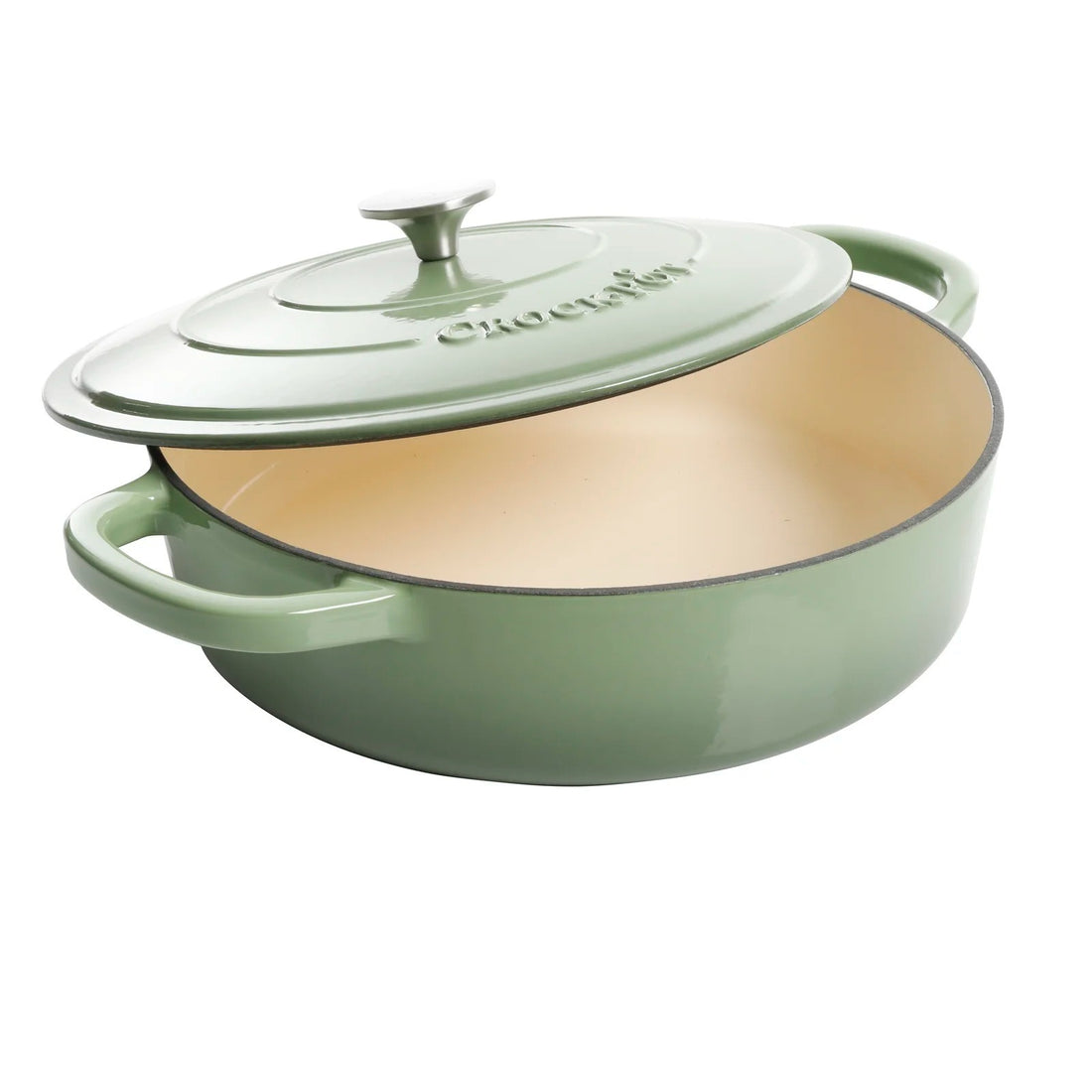 Cast Iron Round Braiser with Lid Pistacio Green Silver Spoon Party Rental