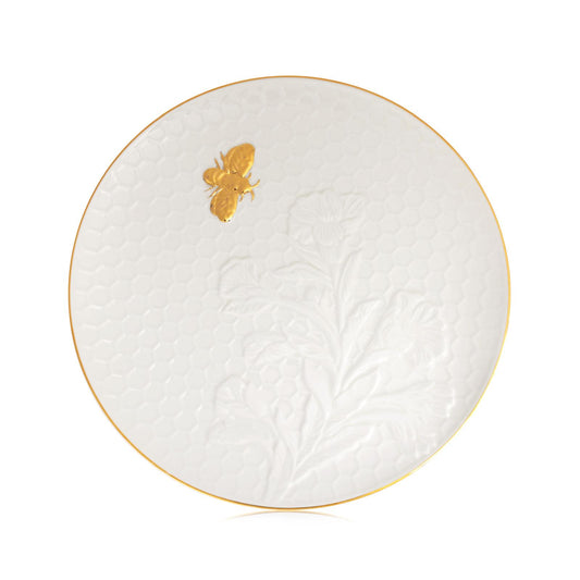 White Flower Charger With Gold Bee