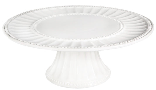 White Beaded Thumbprint Cake Stand 12"