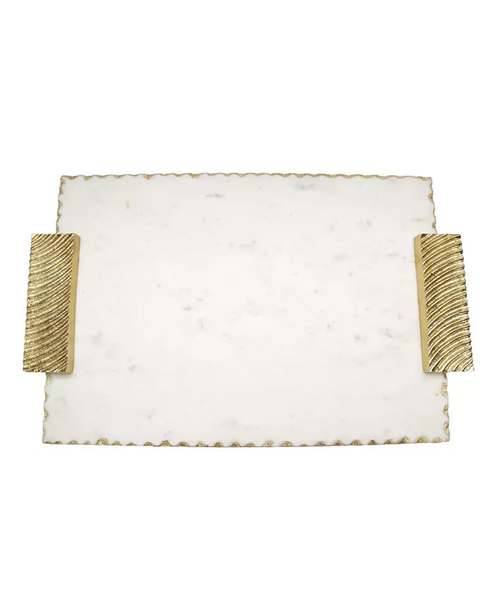 White Marble Board With Gold Rippled Handles