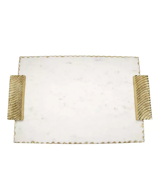 White Marble Board With Gold Rippled Handles