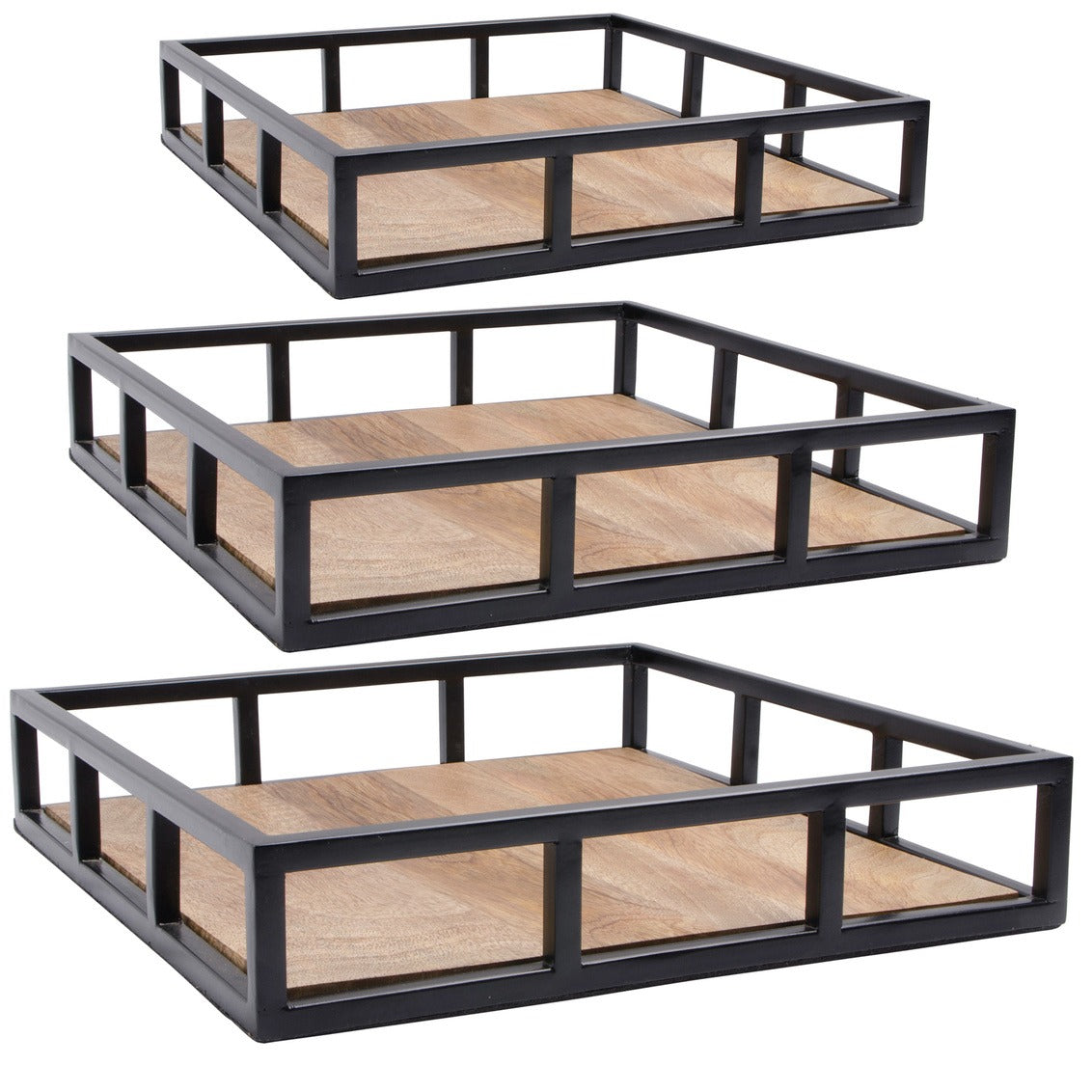 Iron And Wood Trays With Black Handles