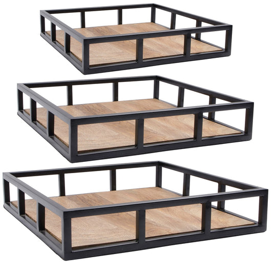 Iron And Wood Trays With Black Handles
