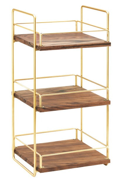 Mid-Century Wood & Brass Tabletop Shelves